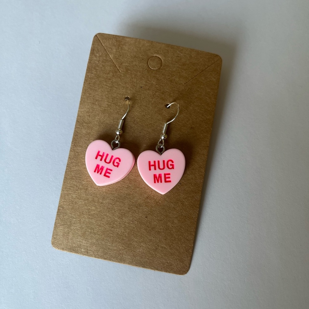 2/$15- Valentine’s Day Pink Heart 'Hug Me' Earrings Handmade